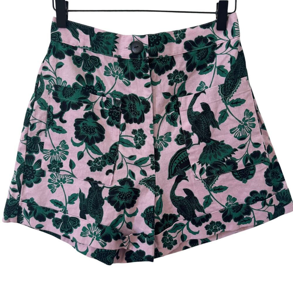 Corey Lynn Calter Anthropologie Gardenia Floral Shorts Pink Green Size Small - Picture 4 of 11